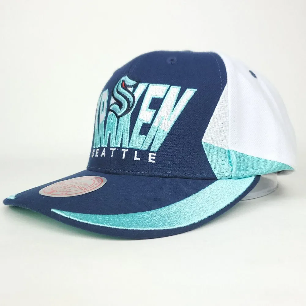 Seattle Kraken Mitchell & Ness‎ NHL Pro Fit Snapback Hat Cap Navy Aqua White NWT